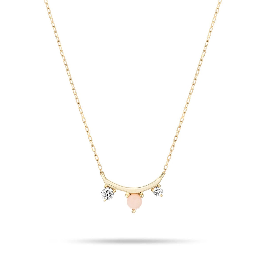 Adina - Pink Opal + Diamond Amigos Curve Necklace in Y14k