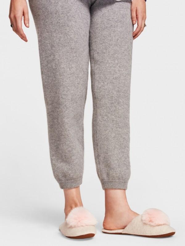 White + Warren - Fur Pom Pom Slipper Cement/Blush