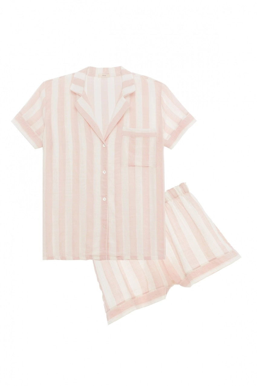 Eberjey - Umbrella Stripes Woven Short PJ Set in Ballet Pink/Cloud
