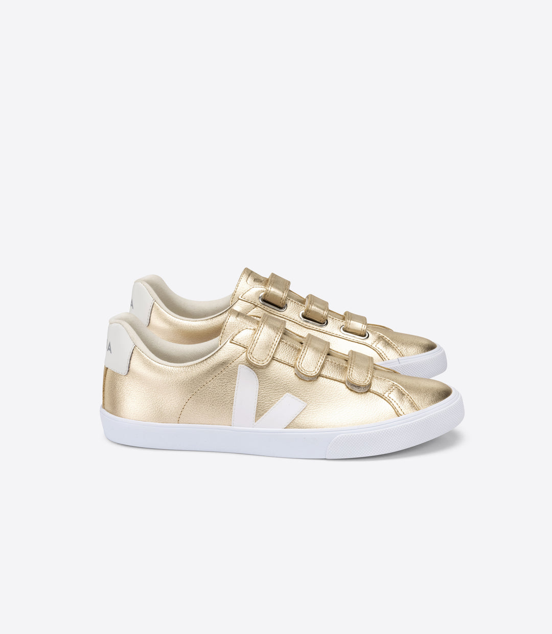 Veja - 3-Lock Logo Leather Sneakers in Platine White