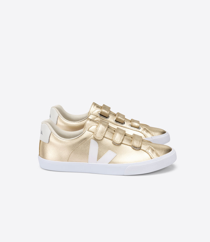 Veja - 3-Lock Logo Leather Sneakers in Platine White