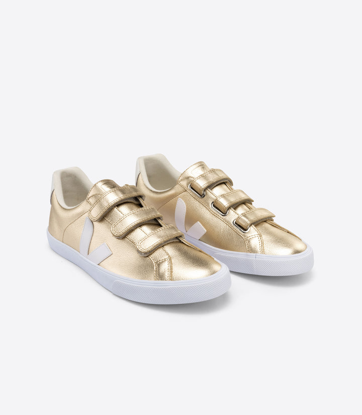 Veja - 3-Lock Logo Leather Sneakers in Platine White
