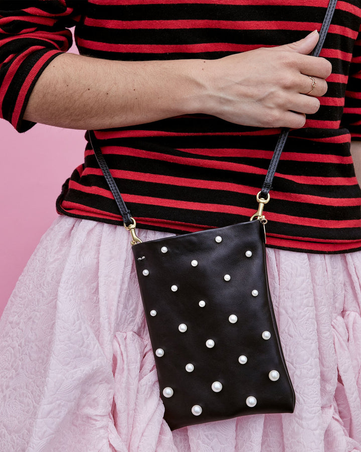 Clare V. - Poche in Black Italian Nappa w/ Pearls