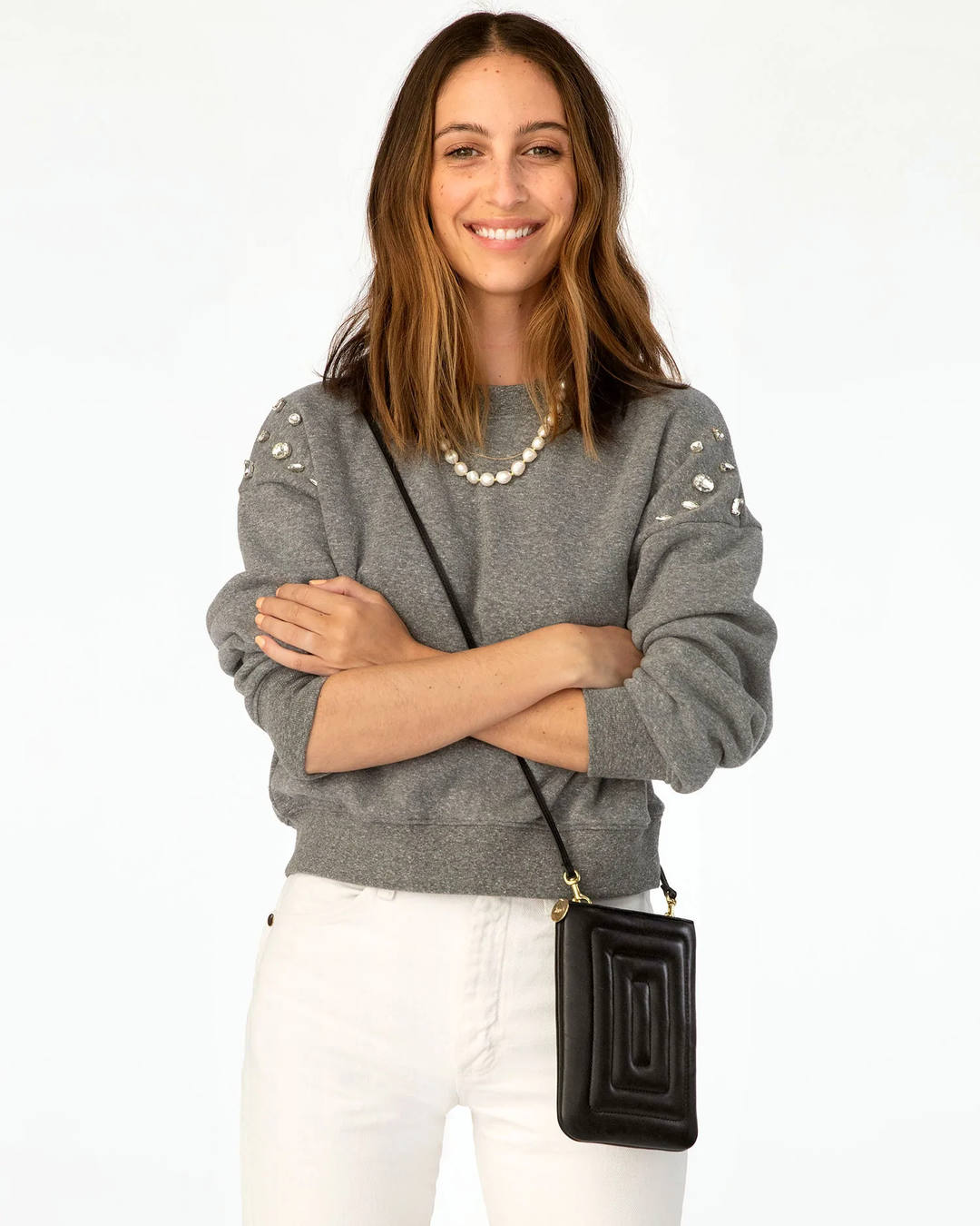 Clare V - Poche in Black Channel Quilted Nappa