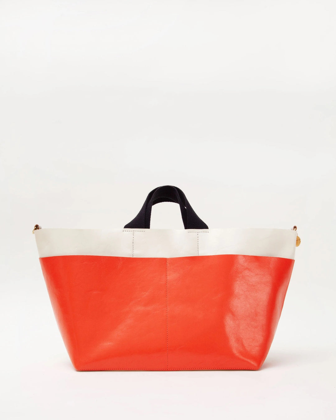 Clare V. - Poche Bateau Tote in White & Blood Orange Rustic Navy Rustic Drop Pocket