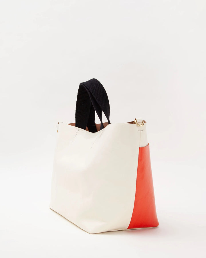 Clare V. - Poche Bateau Tote in White & Blood Orange Rustic Navy Rustic Drop Pocket