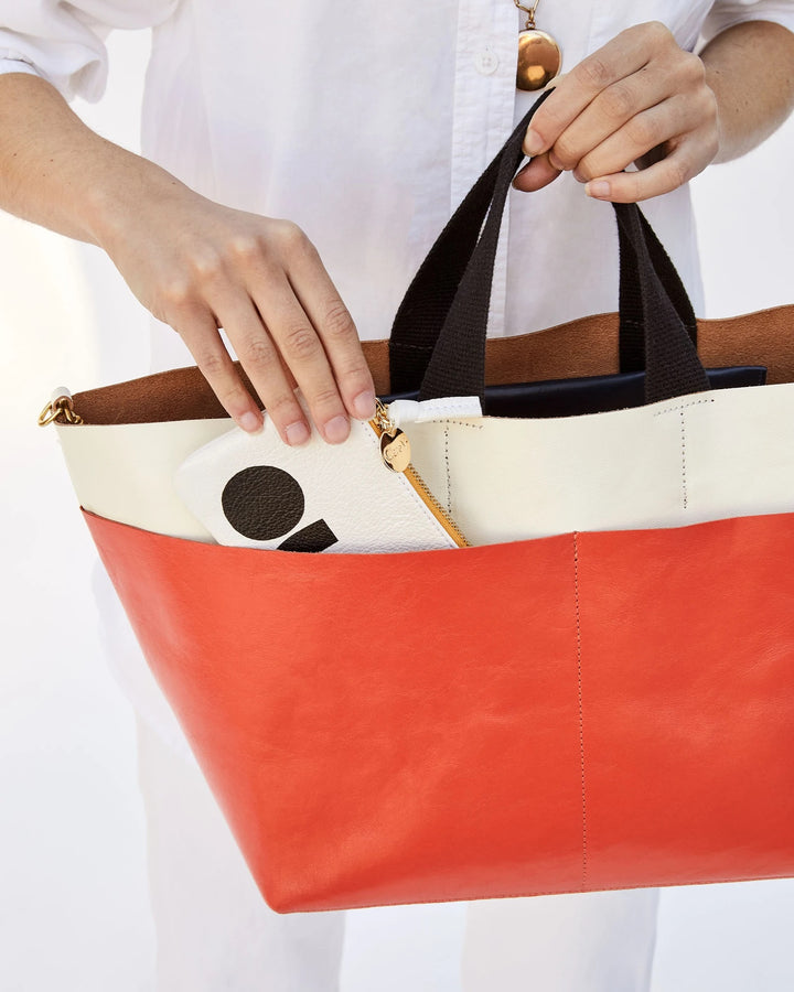 Clare V. - Poche Bateau Tote in White & Blood Orange Rustic Navy Rustic Drop Pocket