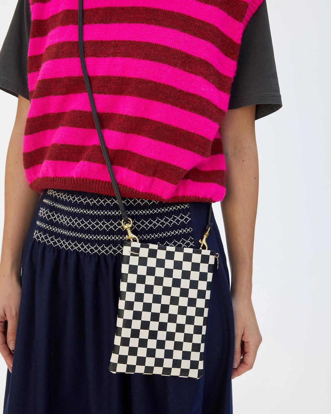 Clare V. - Poche in Cream Goat with Black Checkers