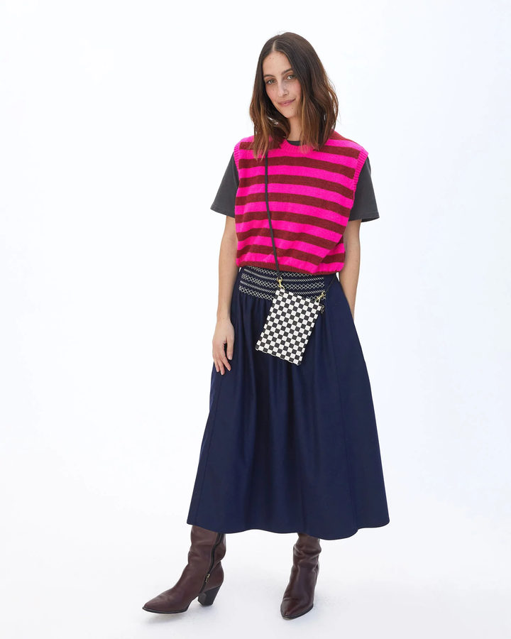 Clare V. - Poche in Cream Goat with Black Checkers