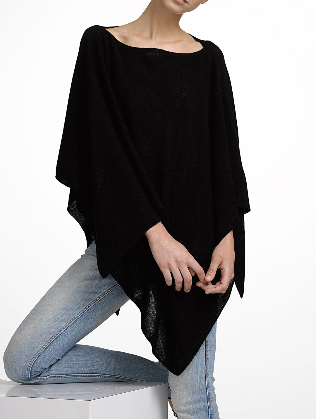 White + Warren Asymmetrical Poncho Jet Black at Blond Genius - 1