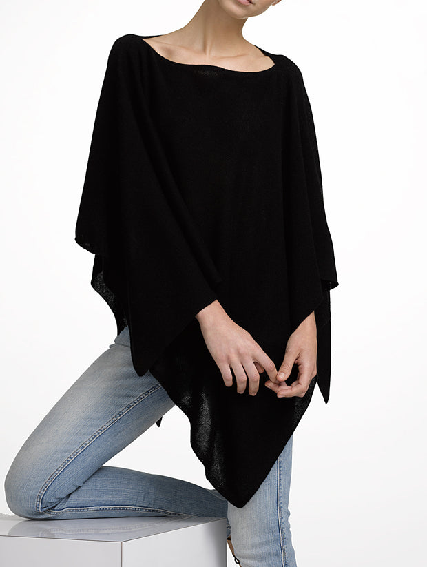 White + Warren Asymmetrical Poncho Jet Black at Blond Genius - 1