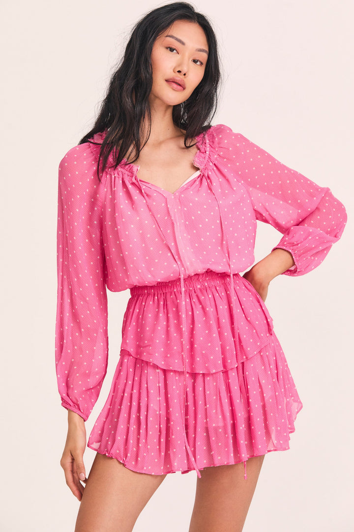 Love Shack Fancy - Popover Dress in Hot Pink Cherry