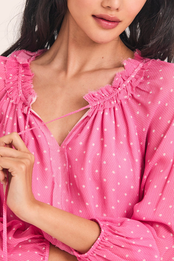 Love Shack Fancy - Popover Dress in Hot Pink Cherry