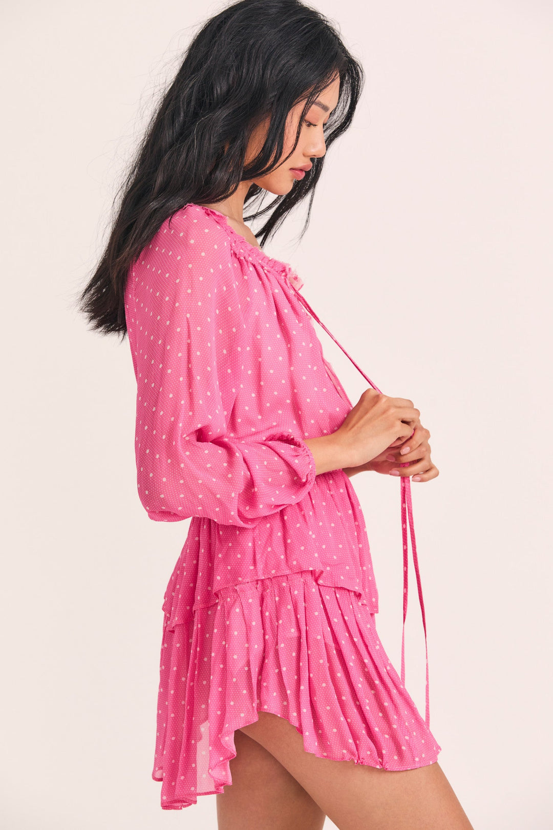 Love Shack Fancy - Popover Dress in Hot Pink Cherry
