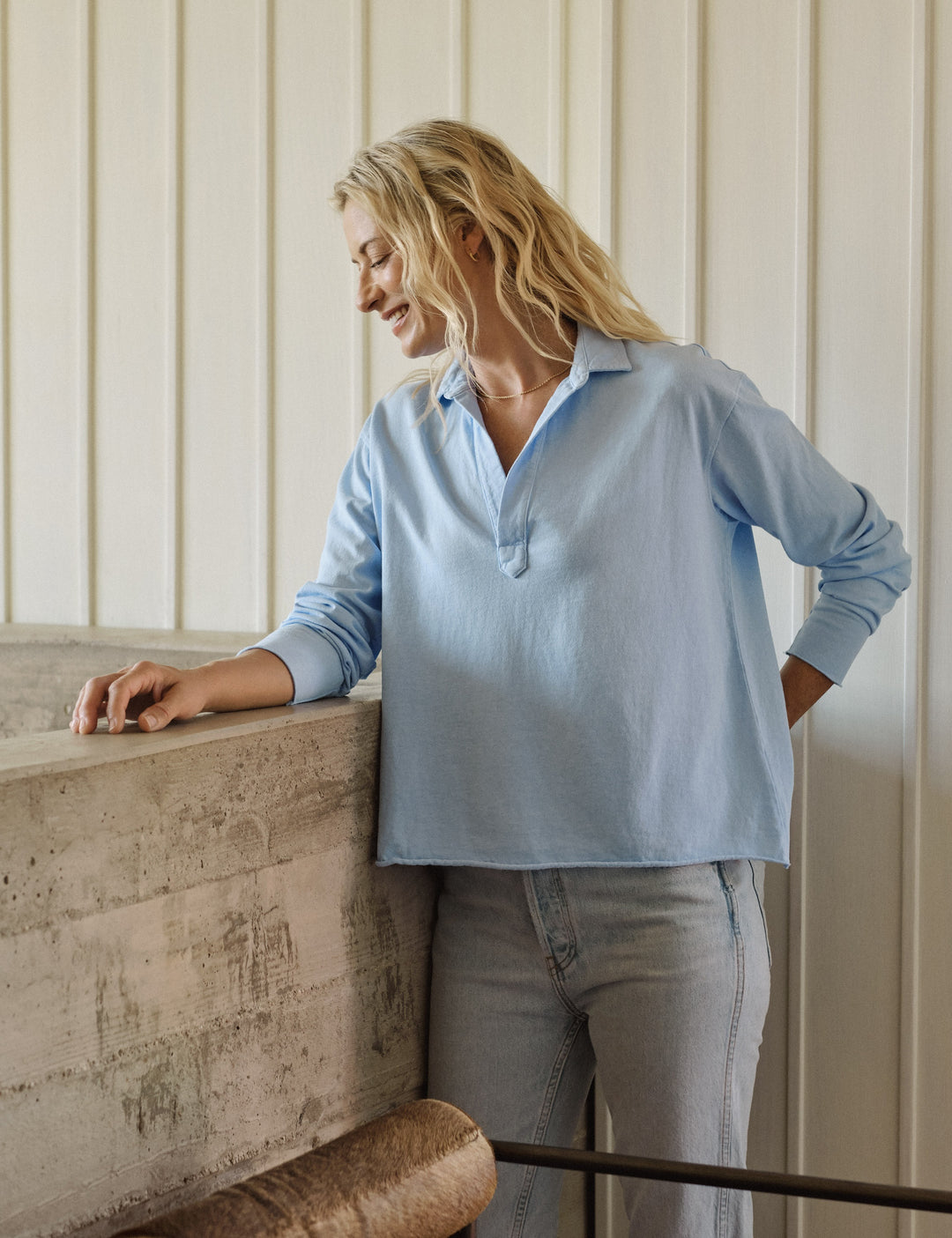 Frank & Eileen - Popover Henley in French Blue