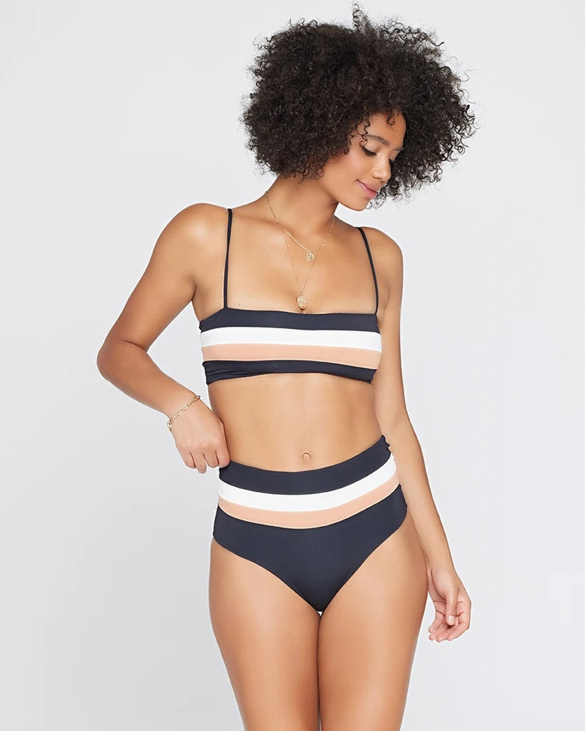L*Space - Portia Stripe Bikini Bottom in Black-Cream-Chestnut