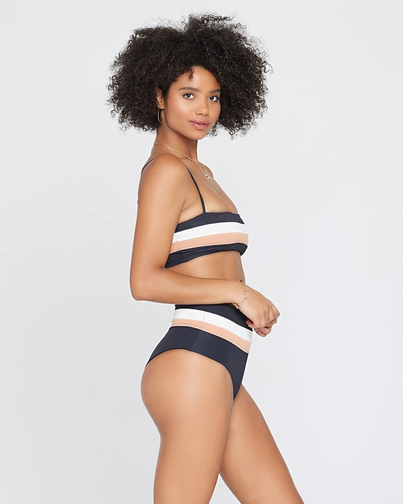 L Space Rebel Stripe Bikini Top in Black Cream Chestnut Blond Genius