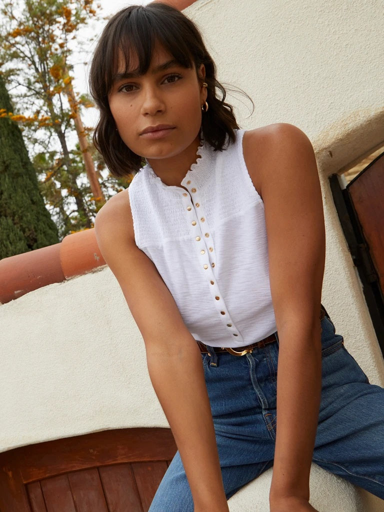 Nation LTD - Posey High Neck Snap Tank in White