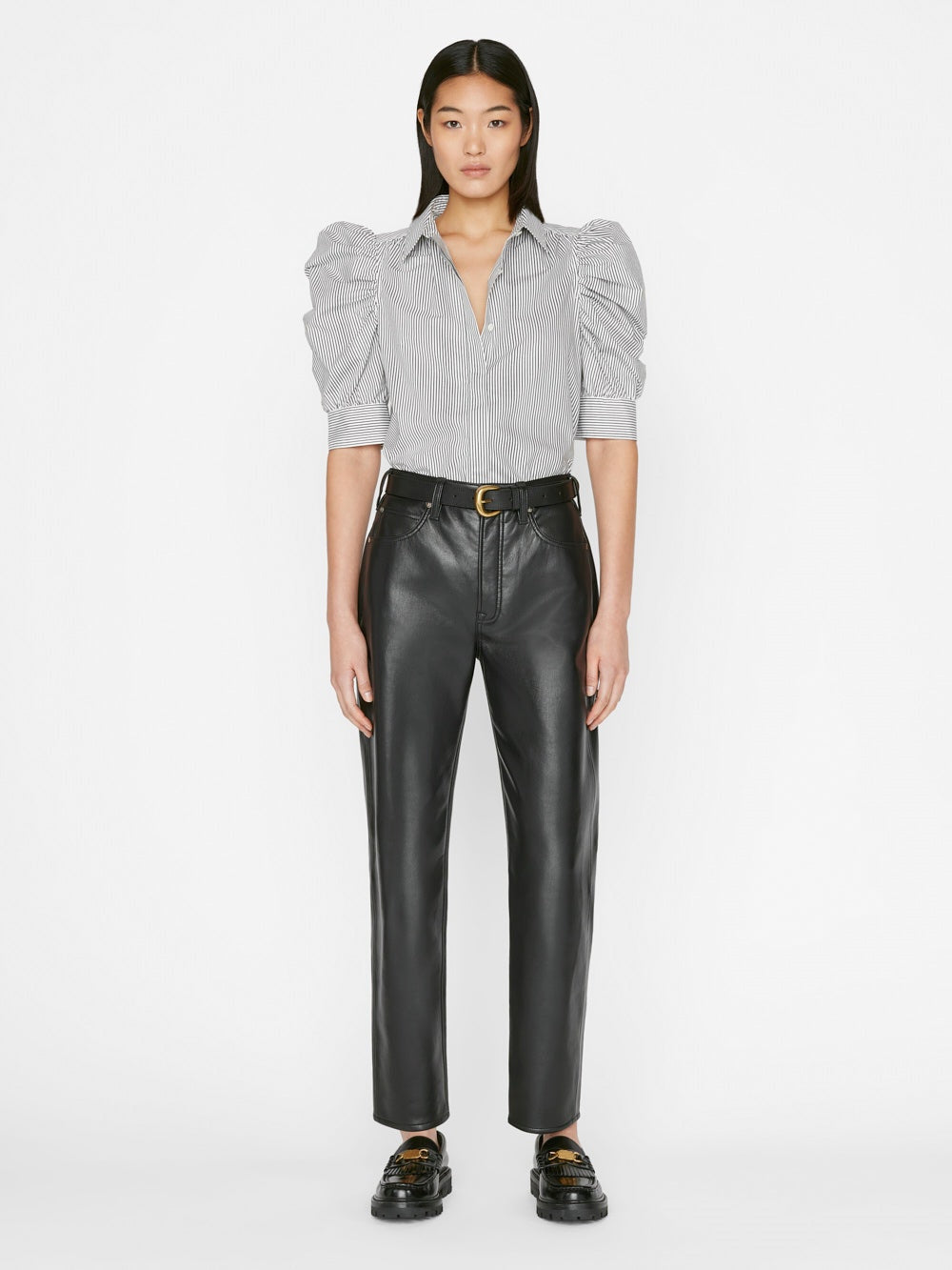Frame - Ruched Puff Sleeve Shirt in Noir Multi