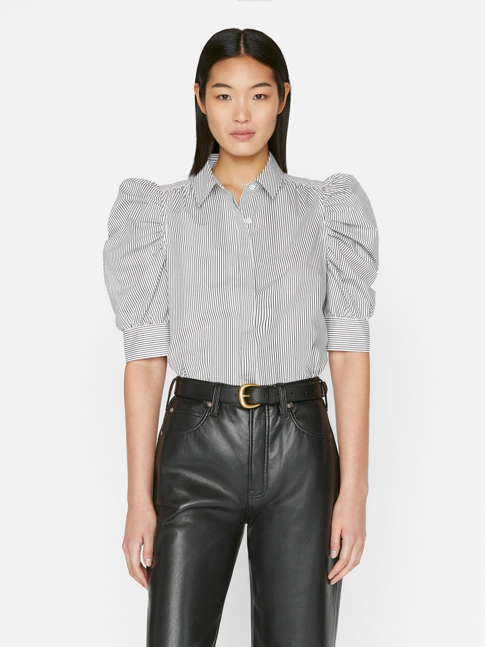 Frame - Ruched Puff Sleeve Shirt in Noir Multi
