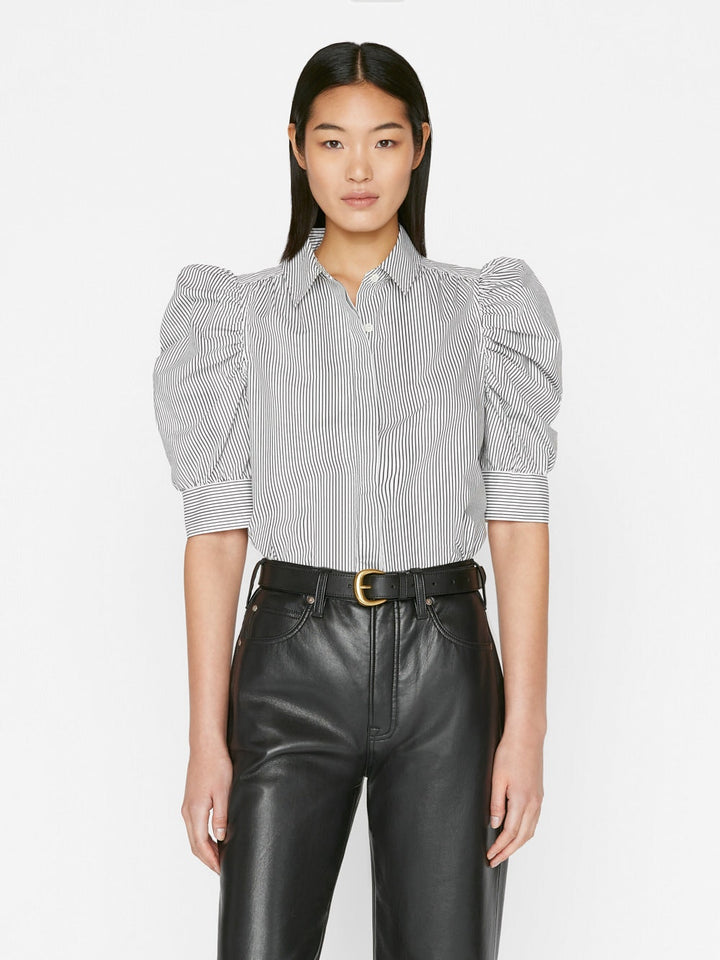 Frame - Ruched Puff Sleeve Shirt in Noir Multi
