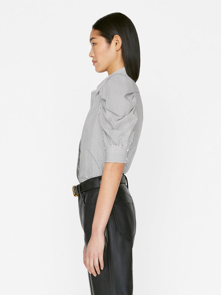 Frame - Ruched Puff Sleeve Shirt in Noir Multi