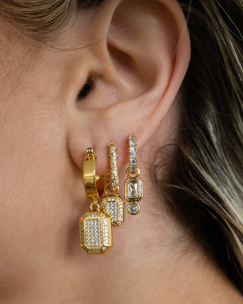 Luv AJ - Pyramid Bezel Huggies in Gold