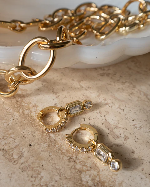 Luv AJ - Pyramid Bezel Huggies in Gold