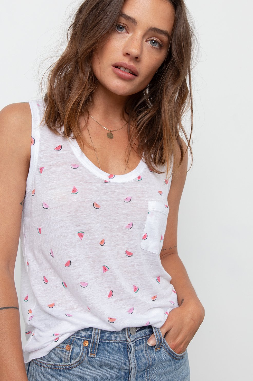 RAILS - Quinn Tank Top in White with Watermelons