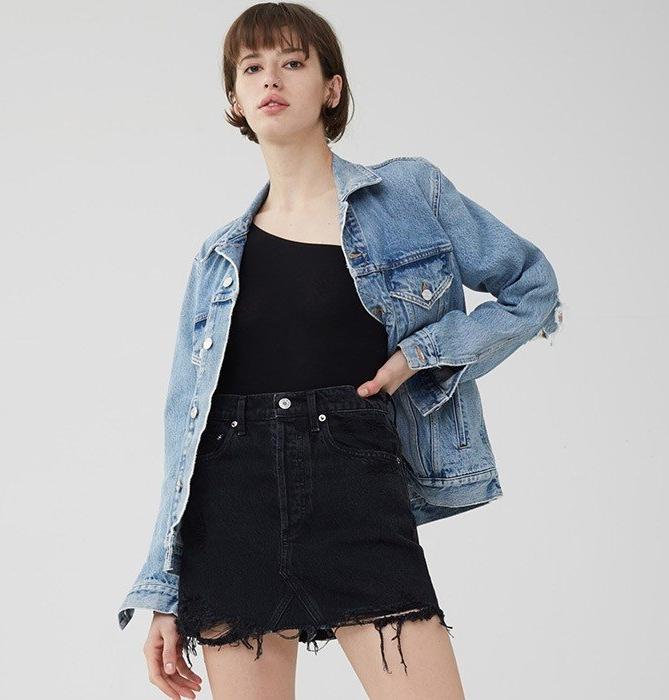 AGOLDE - Quinn Hi Rise Mini Skirt in Black Rock