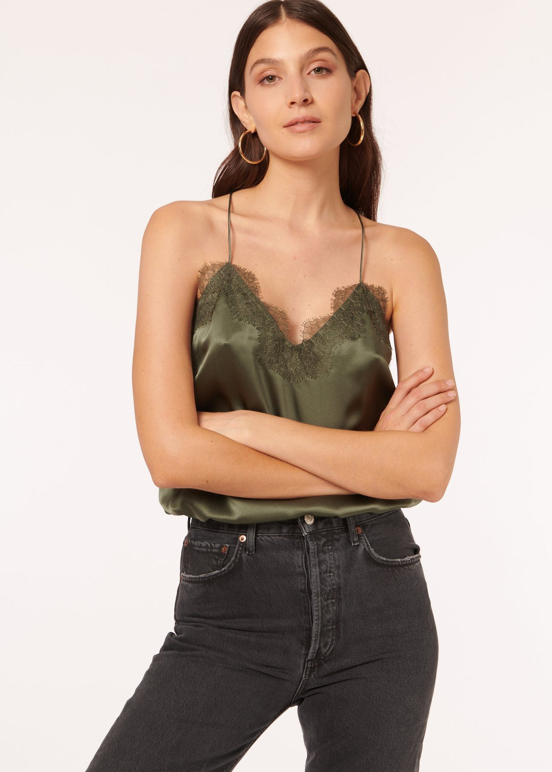 Cami NYC - Racer Charmeuse Cami in Thyme
