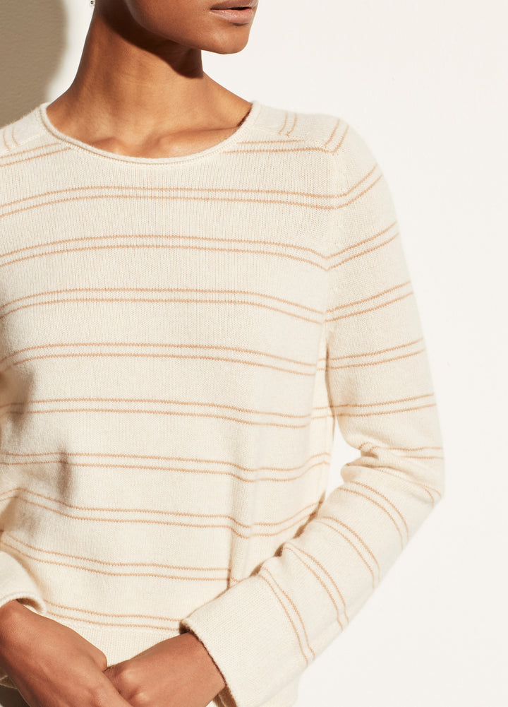 Vince - Railroad Stripe Long Sleeve in Heather Shell/Light Camel