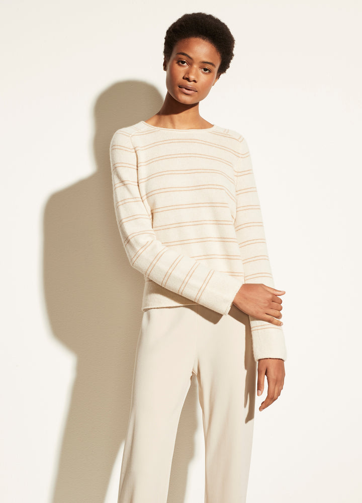 Vince - Railroad Stripe Long Sleeve in Heather Shell/Light Camel