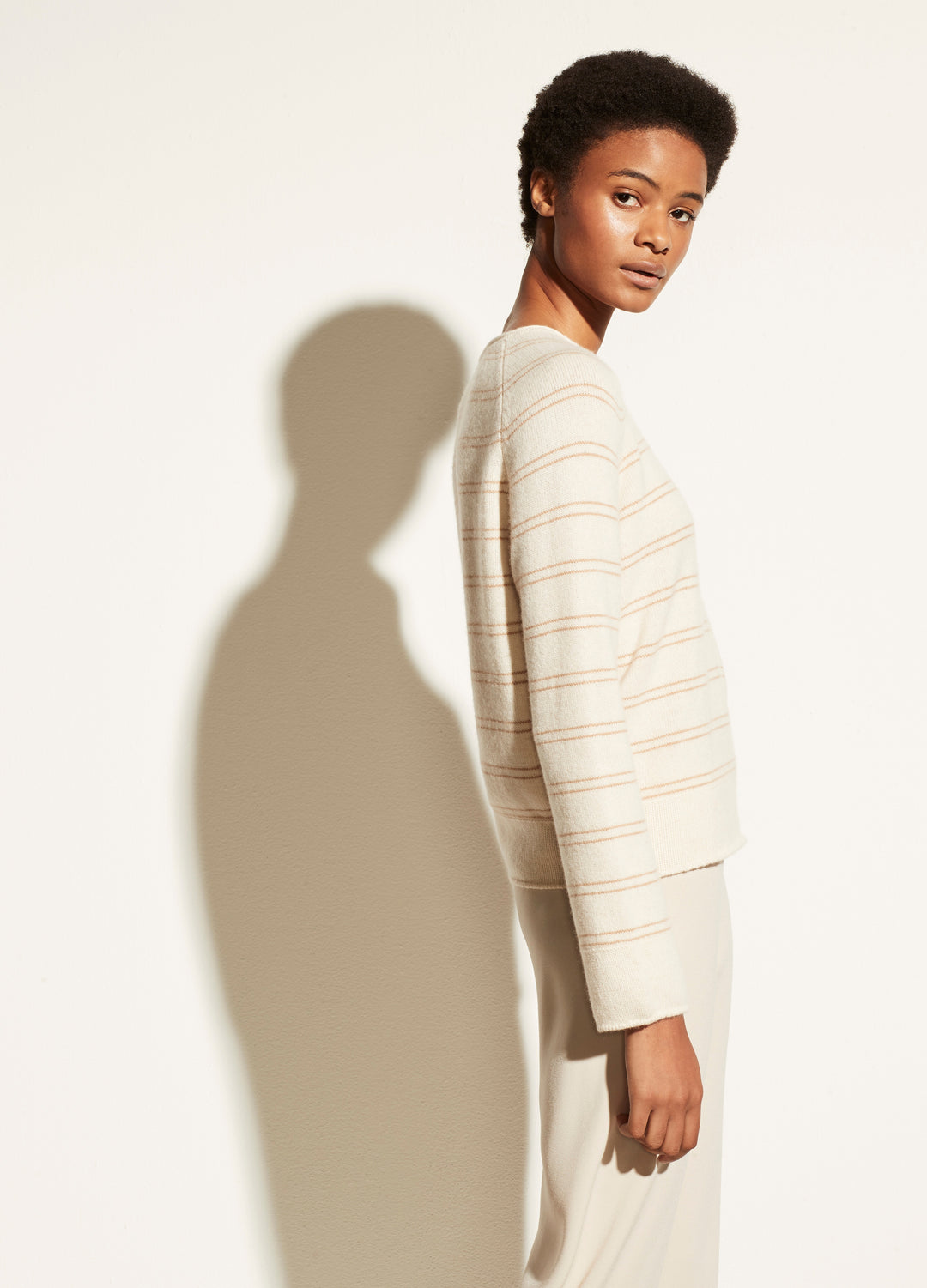 Vince - Railroad Stripe Long Sleeve in Heather Shell/Light Camel