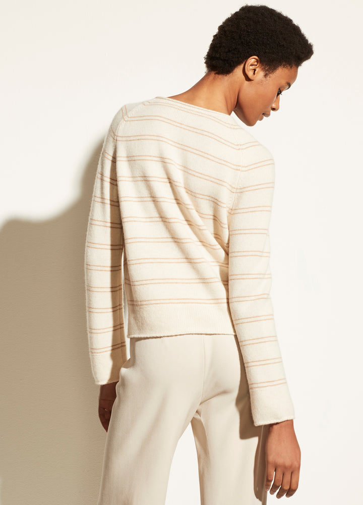 Vince - Railroad Stripe Long Sleeve in Heather Shell/Light Camel