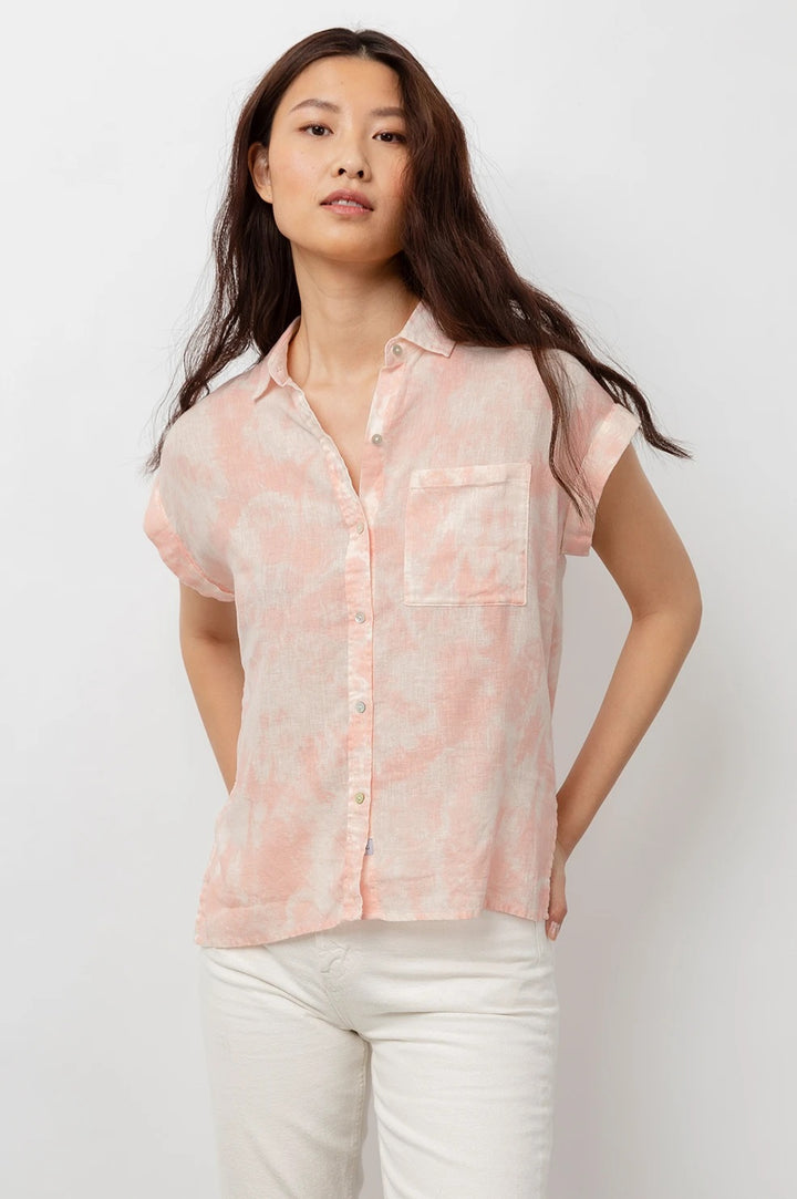 Rails - Whitney Button-Down Shirt in Peach Pink Tie Dye Tops