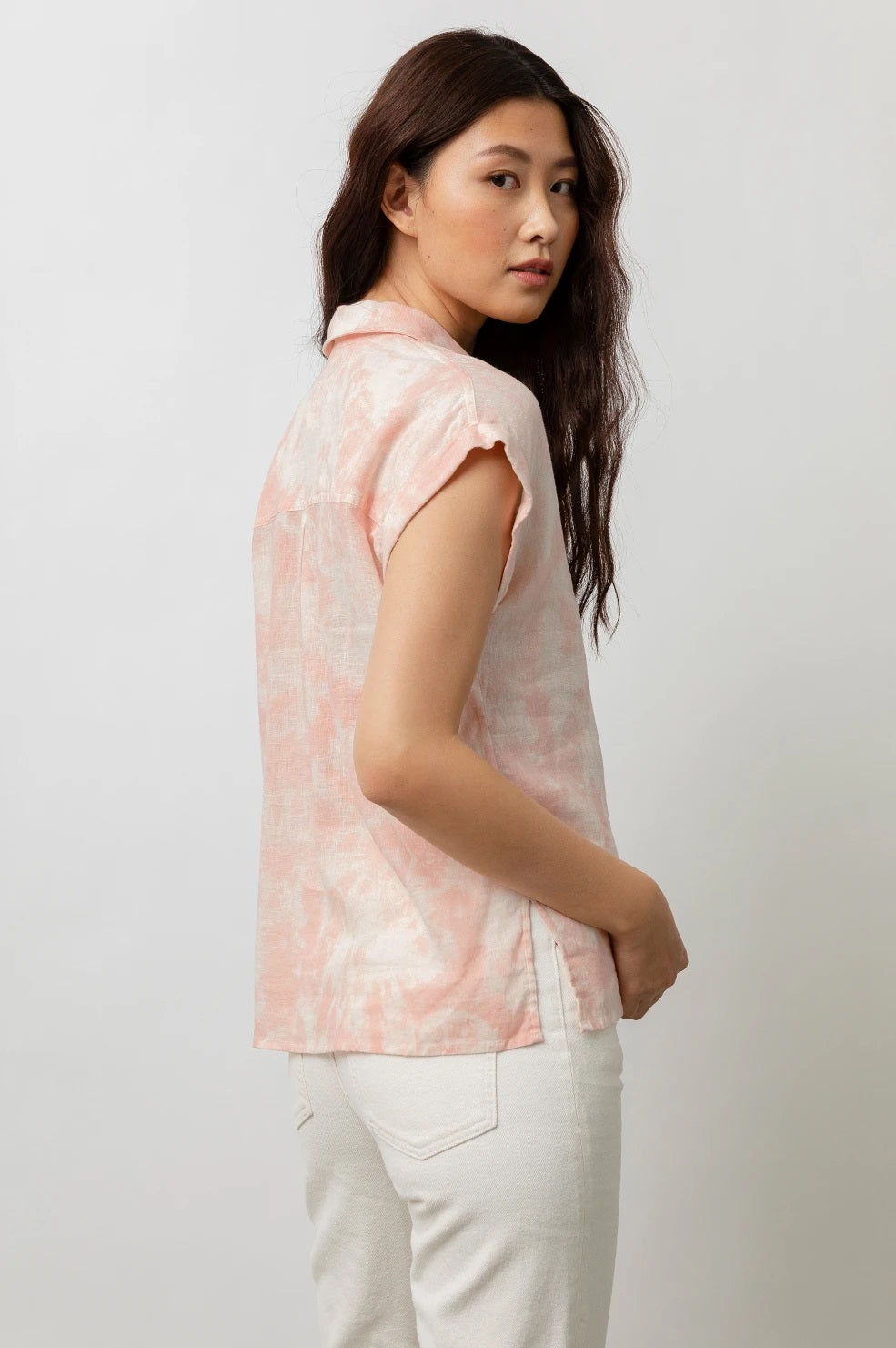 Rails - Whitney Button-Down Shirt in Peach Pink Tie Dye Tops