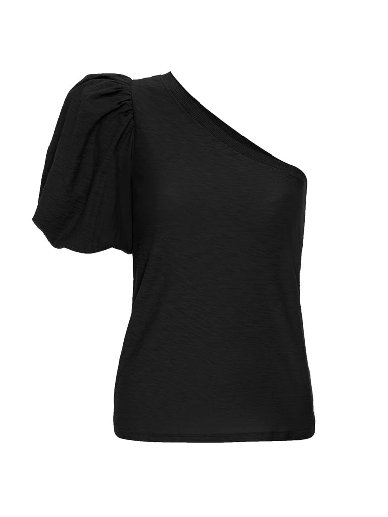Nation LTD - Raina Balloon Sleeve One Shoulder Tee in Black
