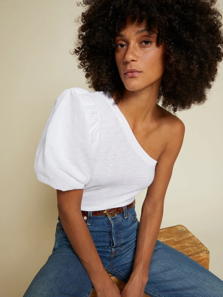Nation LTD - Raina Balloon Sleeve One Shoulder Tee in White