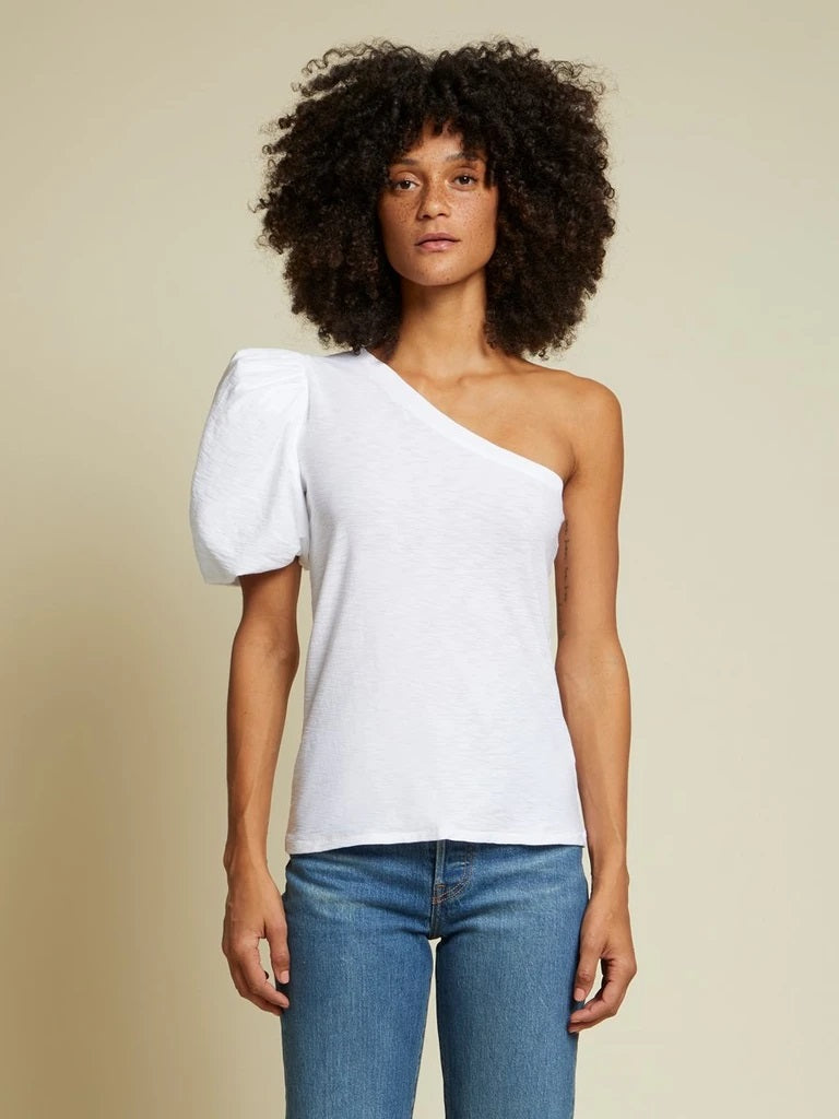 Nation LTD - Raina Balloon Sleeve One Shoulder Tee in White
