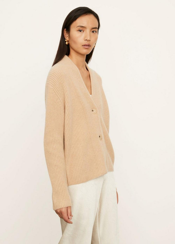 Vince - Raised Collar Cardigan in Light H Brass
