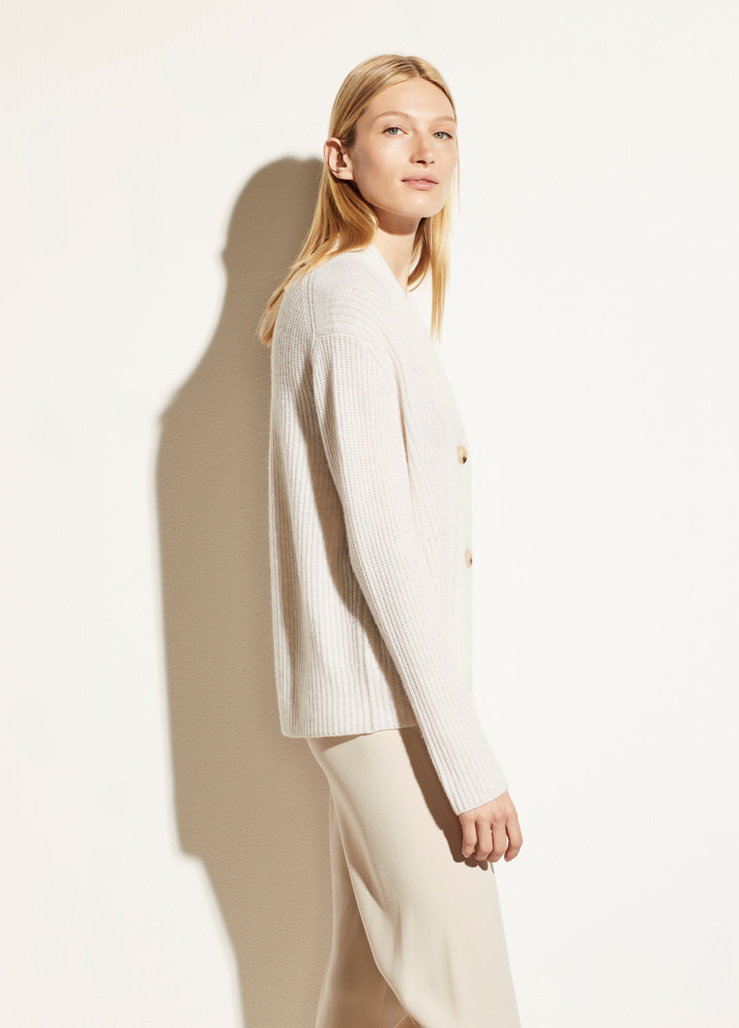 Vince - Raised Collar Cardigan in Heather White