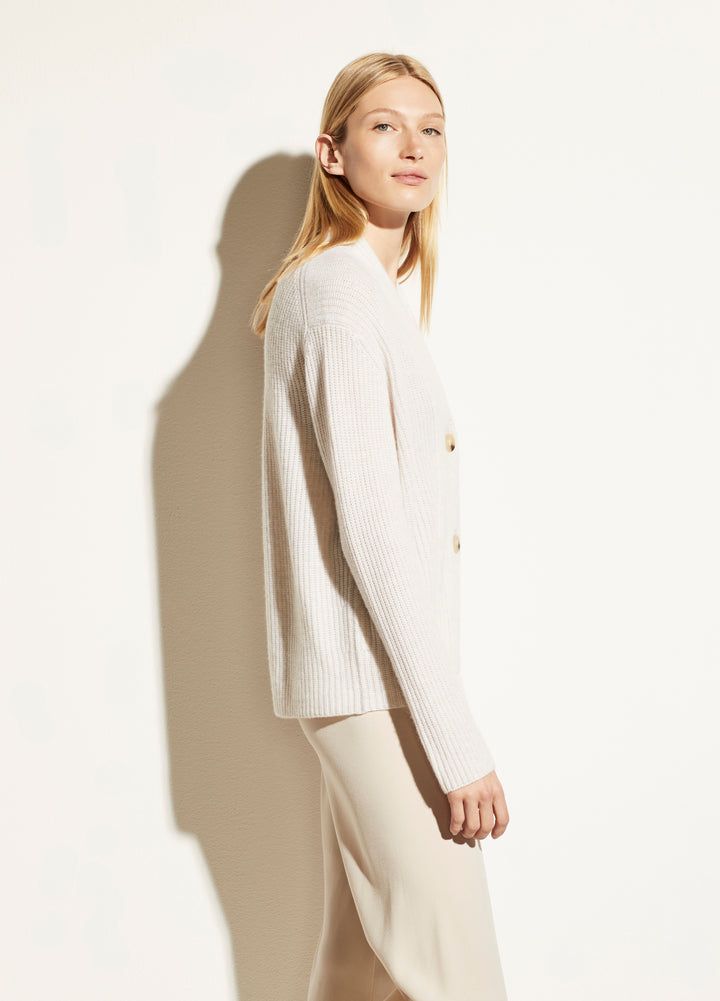 Vince - Raised Collar Cardigan in Heather White
