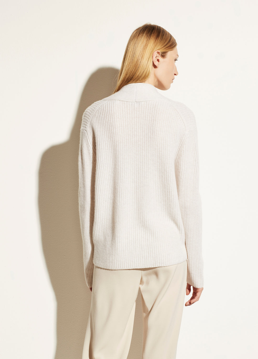Vince - Raised Collar Cardigan in Heather White