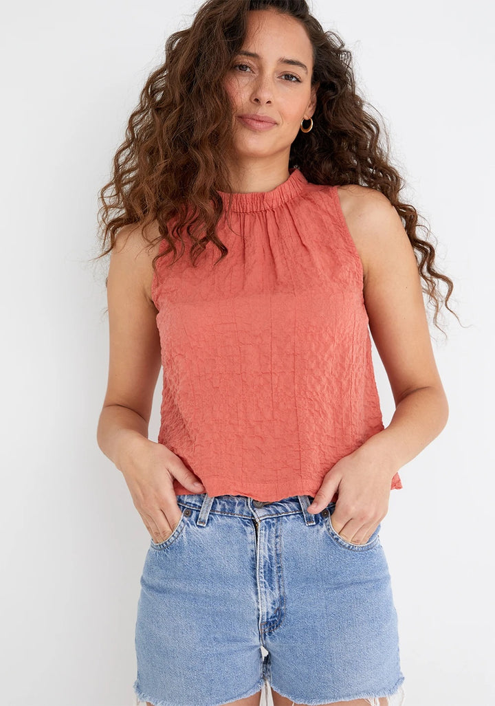 Bella Dahl - Sleeveless Elastic Neck Blouse in Red Clay