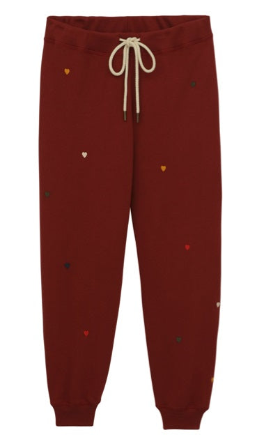 The Great - The Cropped Sweatpant in Spiced Wine w/ Embroidered Hearts