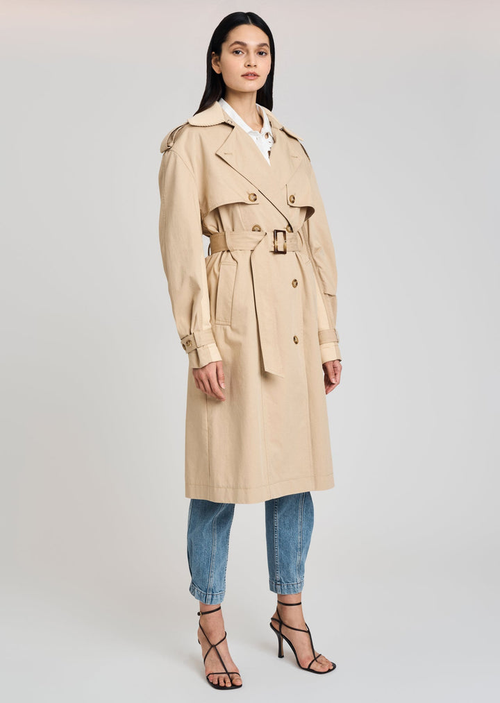Derek Lam 10 Crosby - Remington Rib Mixed Trench Coat in Khaki