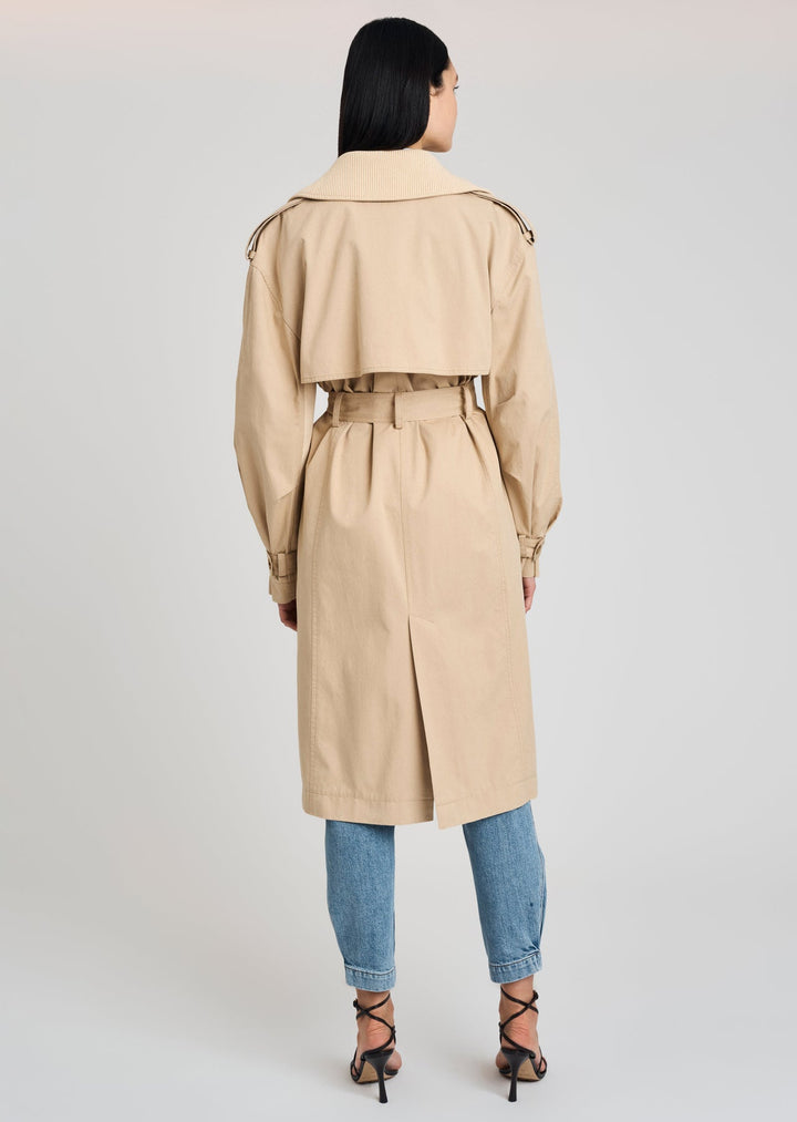 Derek Lam 10 Crosby - Remington Rib Mixed Trench Coat in Khaki