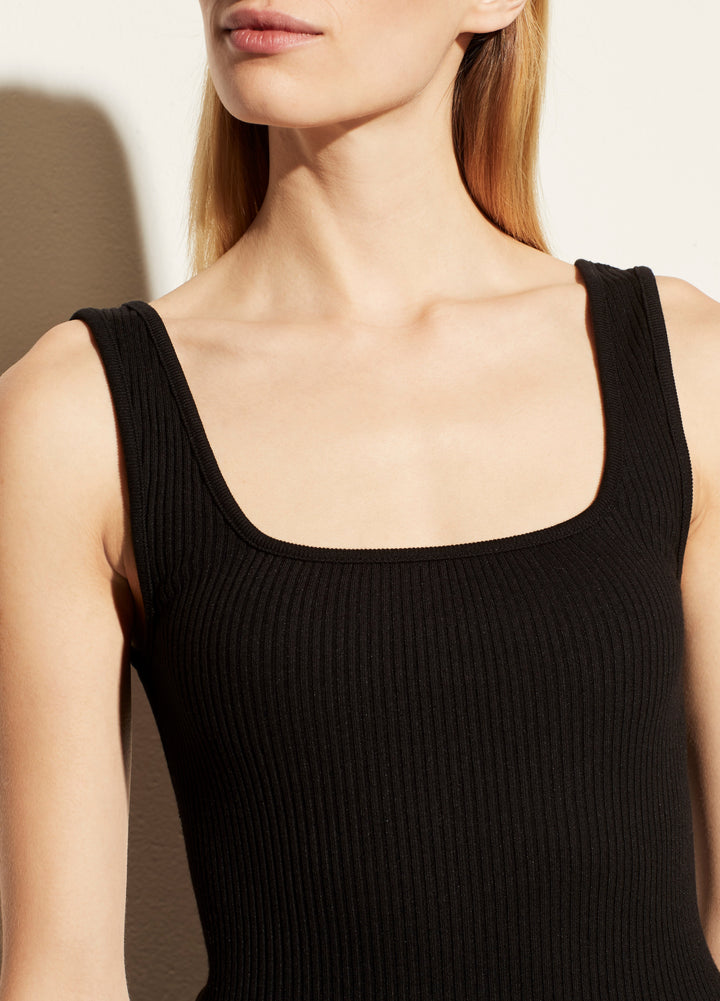 Vince - Ribbed Square Neck Tank in Black
