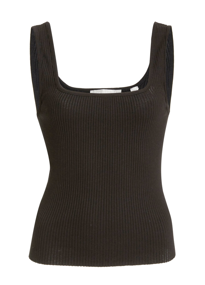 Vince - Ribbed Square Neck Tank in Black